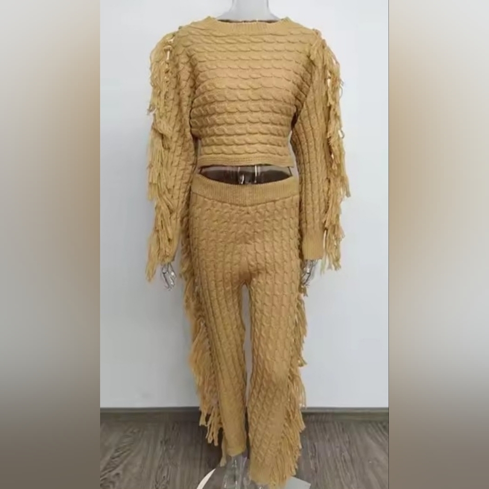 NEW Cozy Fringed Beige Sweater